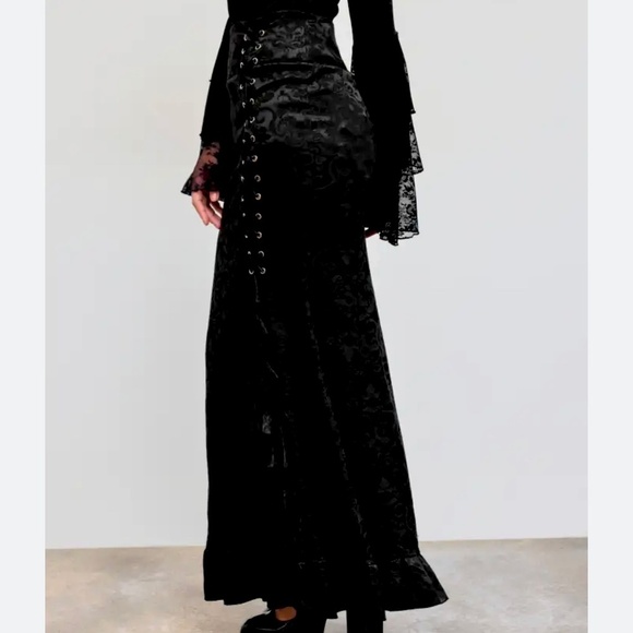 Vintage 90s Goth Maxi Skirt Asymmetrical Black Burnout Velvet Dark Romantic XL - Picture 1 of 11